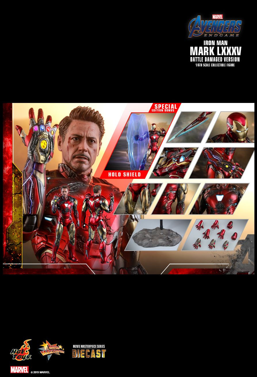 Hot Toys MMS543D38B -Marvel Comics - Avengers : Endgame - Iron Man Mark LXXXV Battle Damaged Deluxe Version